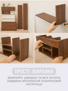 Полка для книг с ящиком деревянная МДФ 56х17х25 см Светлый Орех/Белая