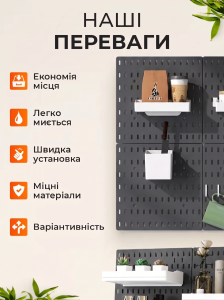 Пегборд настенный органайзер 19х22 см (без комплектующих) перфорированный Yartes для кухни, ванны, офиса Черный