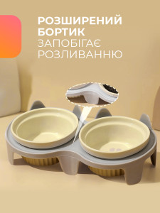 Миска двойная для корма кошек и собак на подставке Керамика/Пластик 27.8х14.7х9.5 см Серо-белая