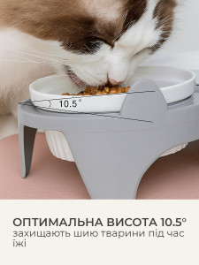 Миска двойная для корма кошек и собак на подставке Керамика/Пластик 27.8х14.7х9.5 см Серо-белая