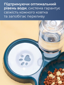 Двойная миска с поилкой для кошек и собак на подставке Пластик 40х22 см Синяя
