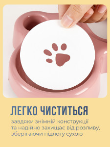 Двойная миска с поилкой для кошек и собак на подставке Пластик 40х22 см Розовая