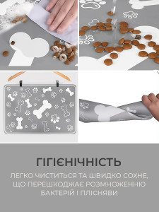 Коврик под миску для собак с изображением косточек и лапок из полиэстера и резины 40х50 см серый