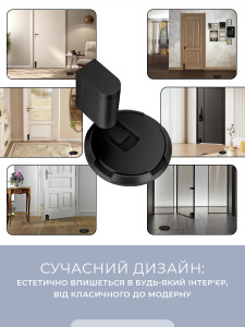 Стоппер-держатель для дверей Клик-система на клейкой основе или шурупах Нержавеющая сталь 6х1,5х4х3х2 см Черный