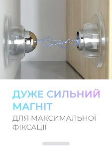 Стопор ограничитель для двери настенный магнитный с фиксатором Нержавеющая сталь 5.2х4.5 см Прозрочный