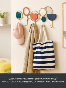 Крючки на стену 5 шт на декоративной планке для одежды и сумок металлические 49х4.5х21 см Разноцветные