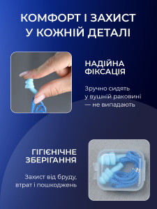 Набор беруш для ушей 10 штук со шнурком и кейсом Силиконовые 30х14 мм Помаранчеві