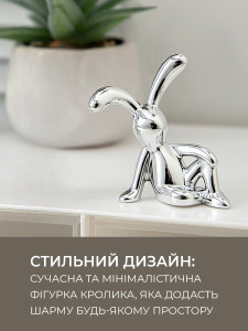 Декоративная статуэтка Зайчик лежащий из пластика для салфеток или других предметов 4,2х6 см серебристый