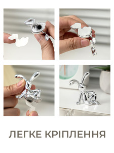 Декоративная статуэтка Зайчик лежащий из пластика для салфеток или других предметов 4,2х6 см серебристый