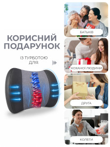 Ортопедична подушка для спини та підтримки попереку Lofty Aim TESLYAR з ефектом пам'яті, 42.9х31х10.2 см сіро-чорна