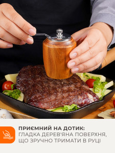 Мельница для специй с ручкой и крышкой из нержавеющей стали и дерева 9х8,5х6 см серебряная
