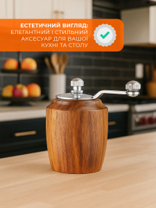 Мельница для специй с ручкой и крышкой из нержавеющей стали и дерева 9х8,5х6 см серебряная