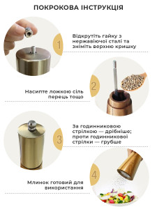 Мельница для перца из нержавеющей стали и натурального дерева 18,5х5,5 см золотистая