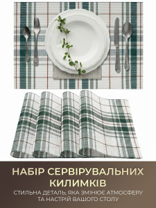 Коврики подтарельники для сервировки (комплект 4 штуки) TESLYAR для дома и заведений 30х45 см Бело-зеленая клетка