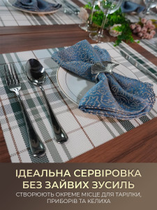 Коврики подтарельники для сервировки (комплект 4 штуки) TESLYAR для дома и заведений 30х45 см Бело-зеленая клетка