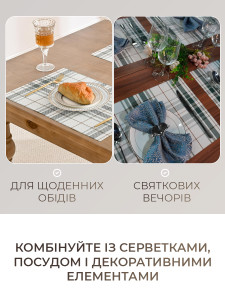 Коврики подтарельники для сервировки (комплект 4 штуки) TESLYAR для дома и заведений 30х45 см Бело-зеленая клетка