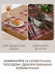 Коврики подтарельники для сервировки (комплект 4 штуки) TESLYAR для дома и заведений 30х45 см Бело-бордовая клетка