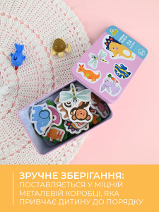 Пазлы для детей ANIMAL PUZZLE 48 деревянных элементов в металлической коробке 16х10х7 см розовый