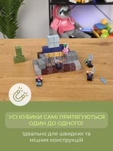 Магнитный конструктор Майнкрафт на 64 детали с фигурками персонажей 13х20 см. ABS-пластик Зеленый