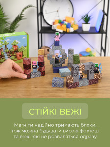 Магнитный конструктор Майнкрафт на 64 детали с фигурками персонажей 13х20 см. ABS-пластик Зеленый
