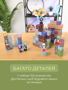 Магнитный конструктор Майнкрафт на 100 деталей с фигурками персонажей 13х20 см ABS-пластик Зеленый