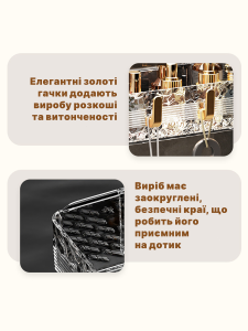 Полка для ванной и душа на липучках настенная Пластик 13х28х6 см Прозрачная с золотыми крючками