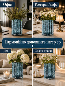Ваза для цветов Ледяное стекло TESLYAR 20.5х15.5 см синяя