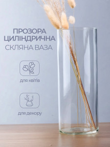 Ваза для квітів та сухоцвітів Циліндр TESLYAR скляна 25х10 см прозора