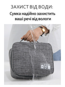 Портативная сумка для кабелей и зарядок из полиэстера  27х22х6 см серая