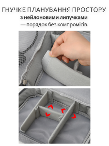 Портативная сумка для кабелей и зарядок из полиэстера  27х22х6 см серая