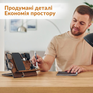 Органайзер док-станция Teslyar на стол для телефона и аксессуаров Деревянная 19х22х24 см Орех