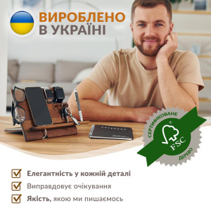 Органайзер док-станция Teslyar на стол для телефона и аксессуаров Деревянная 19х22х24 см Орех