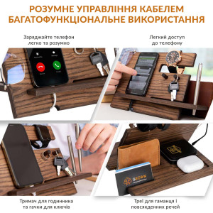 Органайзер док-станция Teslyar на стол для телефона и аксессуаров Деревянная 19х22х24 см Ясень
