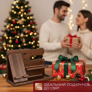 Модифицированная настольная подставка органайзер для телефона Teslyar из дерева ясеня (коричневая)