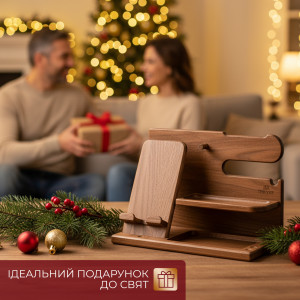 Модифицированная настольная подставка органайзер для телефона Teslyar из дерева ясеня (светло-коричневая)