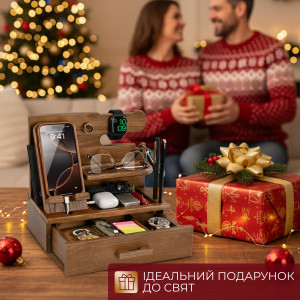 Органайзер-подставка для телефона и канцелярии на стол деревянный 26,5х17,5х14 см Светло-коричневый