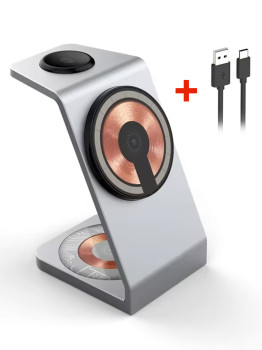 Бездротова зарядка підставка для телефона MagSafe 3в1 для iPhone airpods та iwatch з usb-c кабелем у подарунок