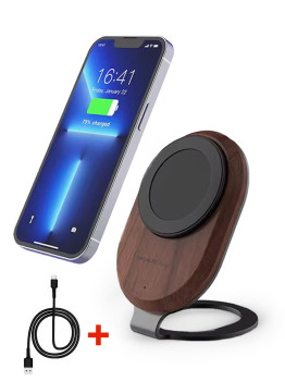 Бездротова зарядка підставка для телефона MagSafe для iPhone 12, 13, 14, 15 дерев`яна 15W з USB-с кабелем у подарунок