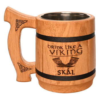 Пивная кружка Teslyar "Drink like a viking" из дерева светлая 600 мл