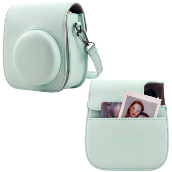Сумка чохол для фотоапарата FujiFilm INSTAX mini Екошкіра/Мікрофібра 13.7х11.7х7.5 см М'ятна