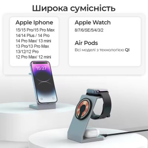 Беспроводная зарядка для телефона MagSafe 3в1 для iPhone airpods и iwatch с usb-c кабелем в подарок
