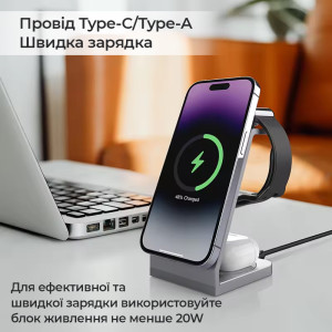 Беспроводная зарядка для телефона MagSafe 3в1 для iPhone airpods и iwatch с usb-c кабелем в подарок