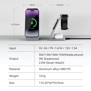 Беспроводная зарядка для телефона MagSafe 3в1 для iPhone airpods и iwatch с usb-c кабелем в подарок