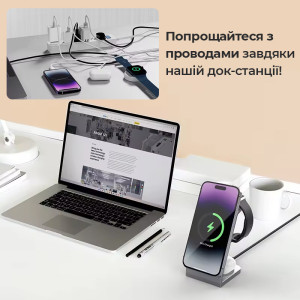 Беспроводная зарядка для телефона MagSafe 3в1 для iPhone airpods и iwatch с usb-c кабелем в подарок