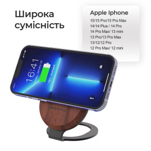 Беспроводная зарядка для телефона MagSafe для iPhone 12, 13, 14, 15 деревянная 15W с USB-с кабелем в подарок