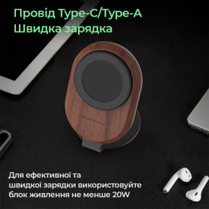 Беспроводная зарядка для телефона MagSafe для iPhone 12, 13, 14, 15 деревянная 15W с USB-с кабелем в подарок