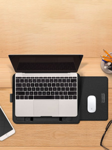 Сумка чехол для ноутбука MacBook 13"-14" подставка трансформер водонепроницаемая из эко кожи Черная