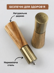 Набор для специй солонка и мельница для перца деревянный Золотой