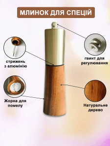 Набор для специй солонка и мельница для перца деревянный Золотой