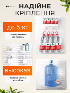 Пегборд настенный органайзер 30х30 см (без комплектующих) перфорированный Yartes для кухни, ванны, офиса Белый